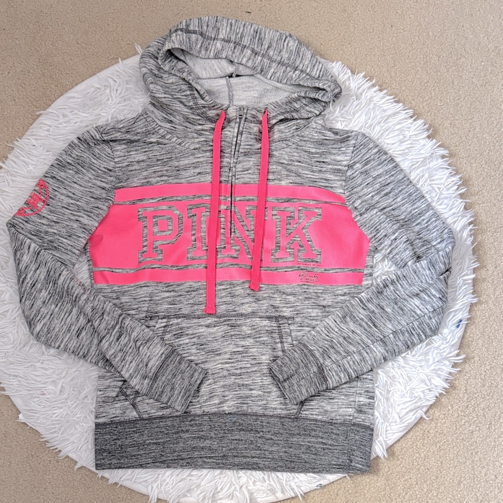 PINK Victoria's Secret Quarter Zip Gray Hoodie with Pink Logo